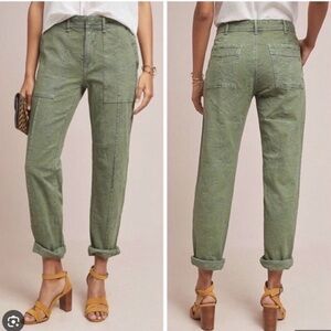 Anthropologie The Wanderer Palm Leaf Jacquard Utility Pants in Teal Size 30